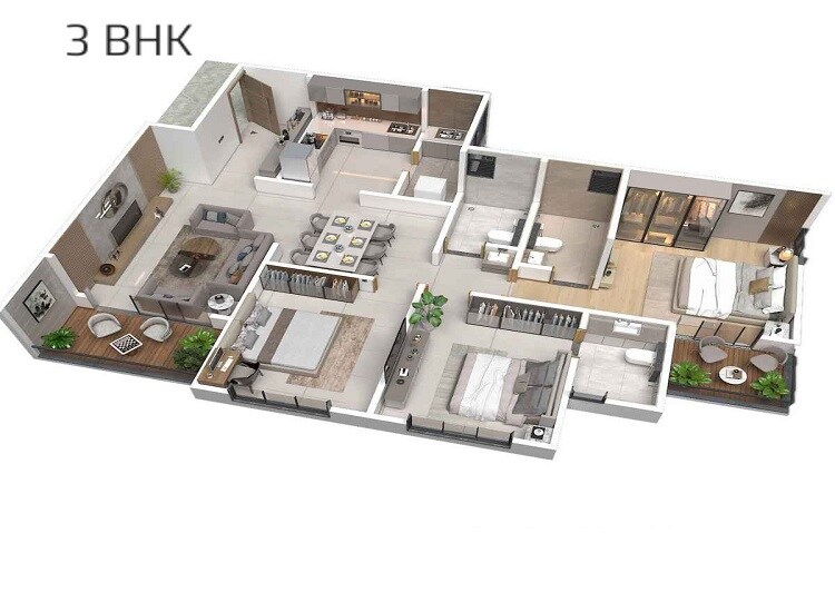 Floor plan of 3 BHK 1078 Sq. Ft. Apartment in Mahavir Silver Astra, Pune