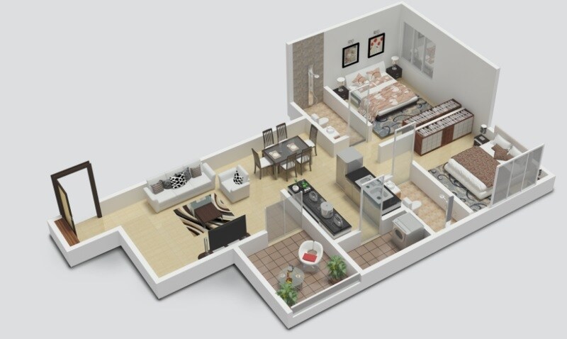 Floor plan of 2 BHK 525 Sq. Ft. Apartment in Mahesh El Regalo, Pune