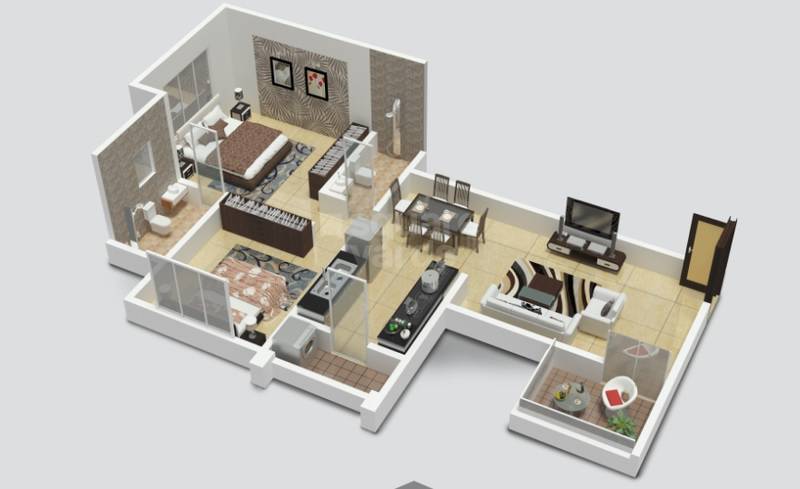 Floor plan of 2 BHK 680 Sq. Ft. Apartment in Mahesh El Regalo, Pune