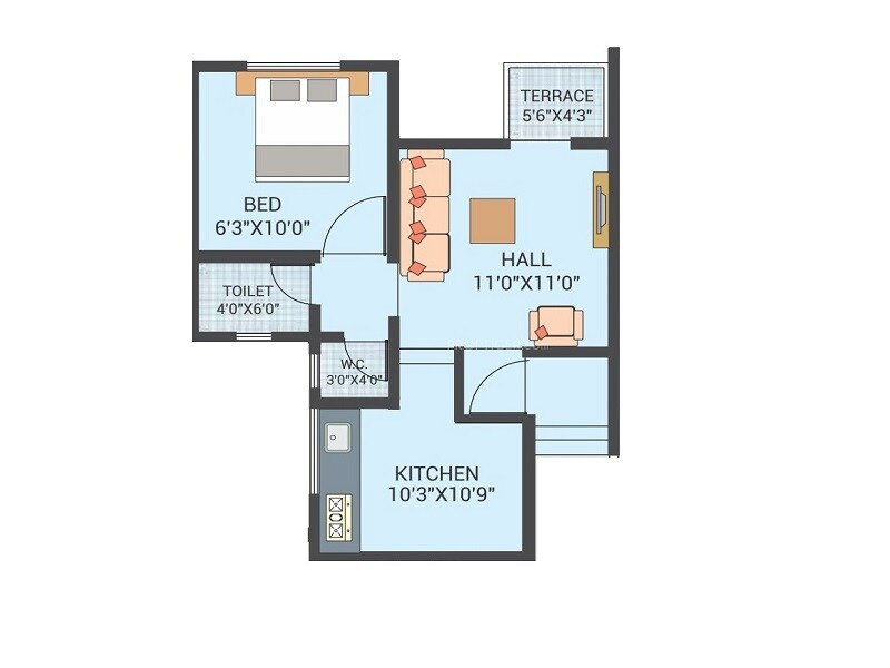 Floor plan of 1 BHK 260 Sq. Ft. Apartment in Maheshwari Axisa, Pune