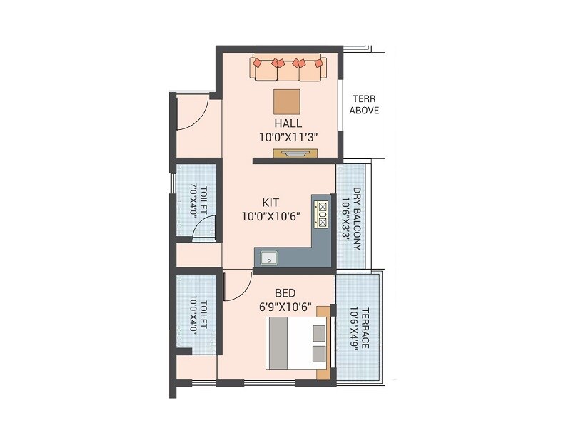Floor plan of 1 BHK 394 Sq. Ft. Apartment in Maheshwari Axisa, Pune