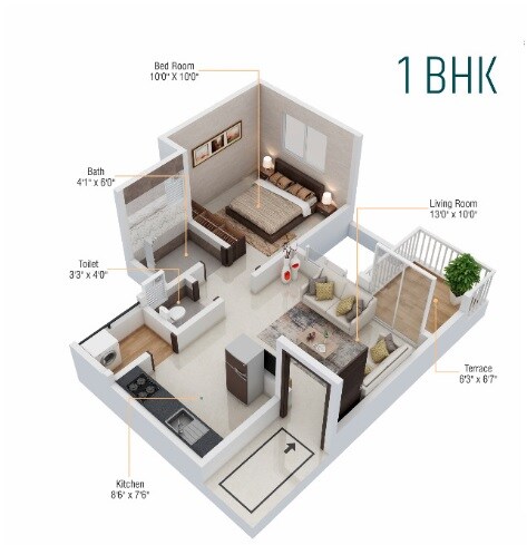 Floor plan of 1 BHK 432 Sq. Ft. Apartment in Maheshwari Essentia, Pune