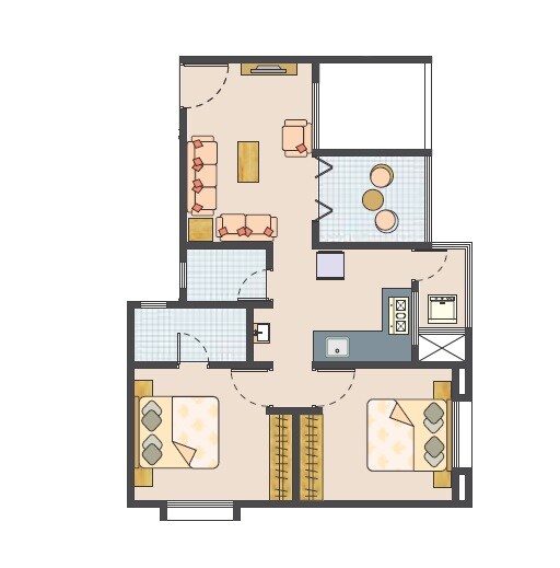 Floor plan of 2 BHK 548 Sq. Ft. Apartment in Maheshwari Suvarna Nagri, Pune