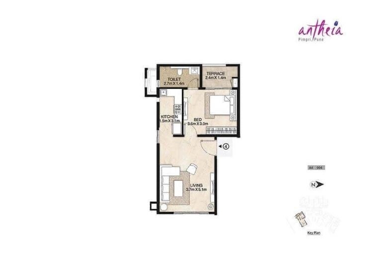 Floor plan of 1 BHK 461 Sq. Ft. Apartment in Mahindra Antheia, Pune