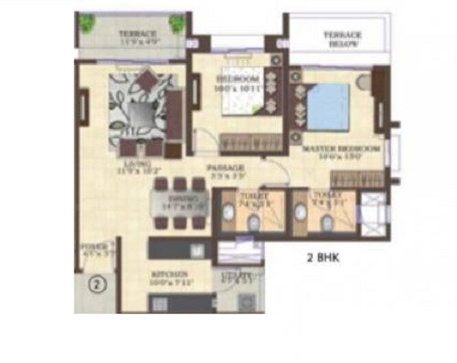 Floor plan of 2 BHK 532 Sq. Ft. Apartment in Mahindra Antheia, Pune