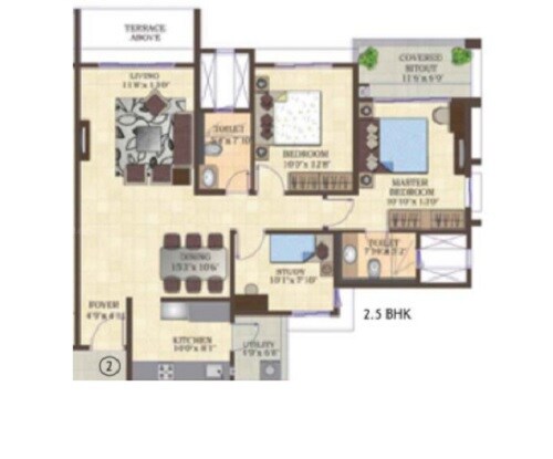Floor plan of 2 BHK 551 Sq. Ft. Apartment in Mahindra Antheia, Pune