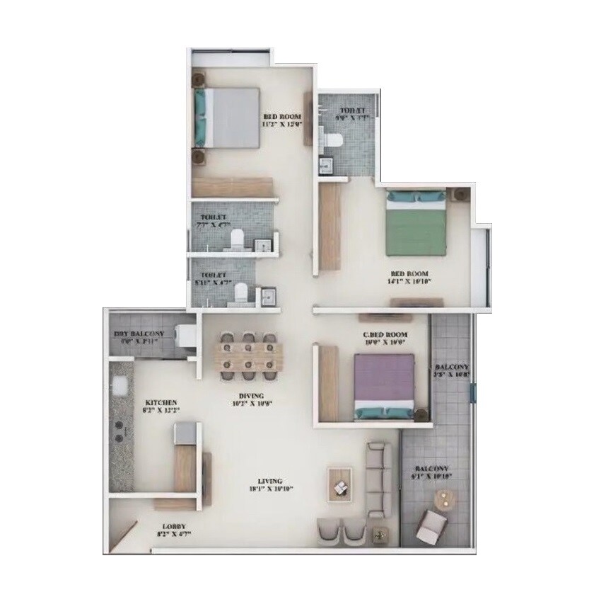 3 BHK 1197 Sq. Ft. Apartment