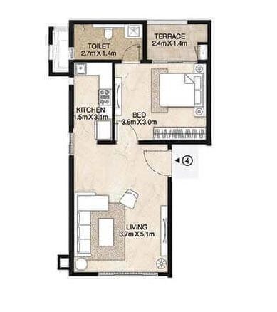 Floor plan of 1 BHK 721 Sq. Ft. Apartment in Mahindra Lifespaces Antheia, Pune