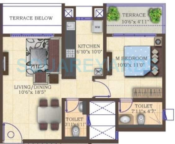 Floor plan of 1 BHK 710 Sq. Ft. Apartment in Mahindra Lifespaces Antheia, Pune