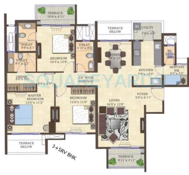Floor plan of 3 BHK 1720 Sq. Ft. Apartment in Mahindra Lifespaces Antheia, Pune