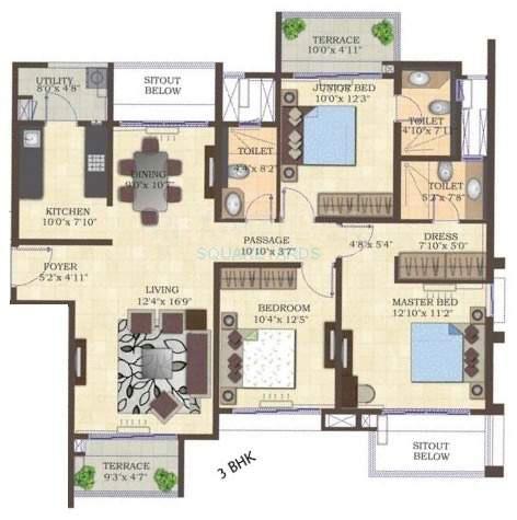 Floor plan of 3 BHK 1789 Sq. Ft. Apartment in Mahindra Lifespaces Antheia, Pune