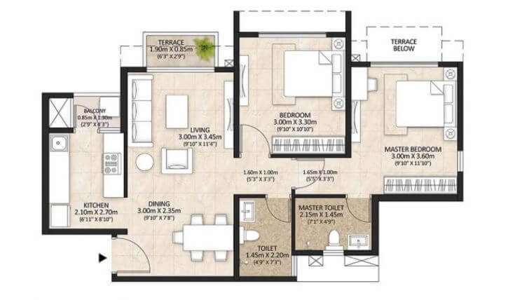 Floor plan of 2 BHK 550 Sq. Ft. Apartment in Mahindra Lifespaces Centralis 4, Pune