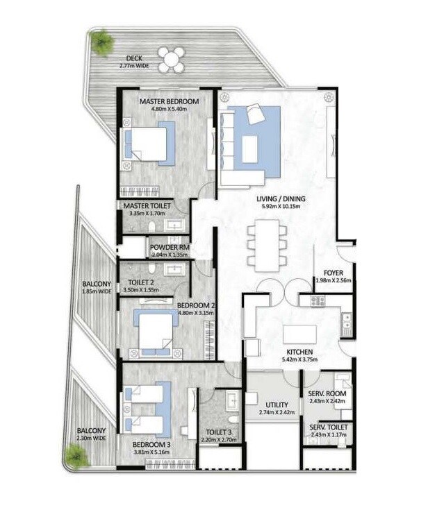 Floor plan of 3 BHK 2629 Sq. Ft. Apartment in Mahindra Lifespaces L Artista, Pune