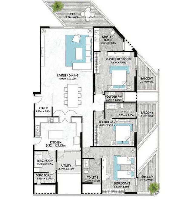 Floor plan of 3 BHK 3544 Sq. Ft. Apartment in Mahindra Lifespaces L Artista, Pune