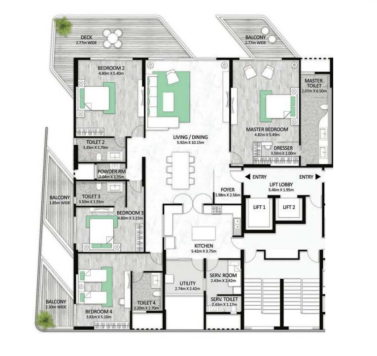 Floor plan of 4 BHK 3265 Sq. Ft. Apartment in Mahindra Lifespaces L Artista, Pune