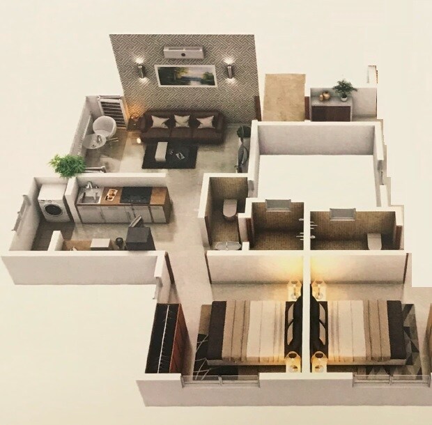 Floor plan of 2 BHK 1065 Sq. Ft. Apartment in Maitree Pitruchhaya, Pune