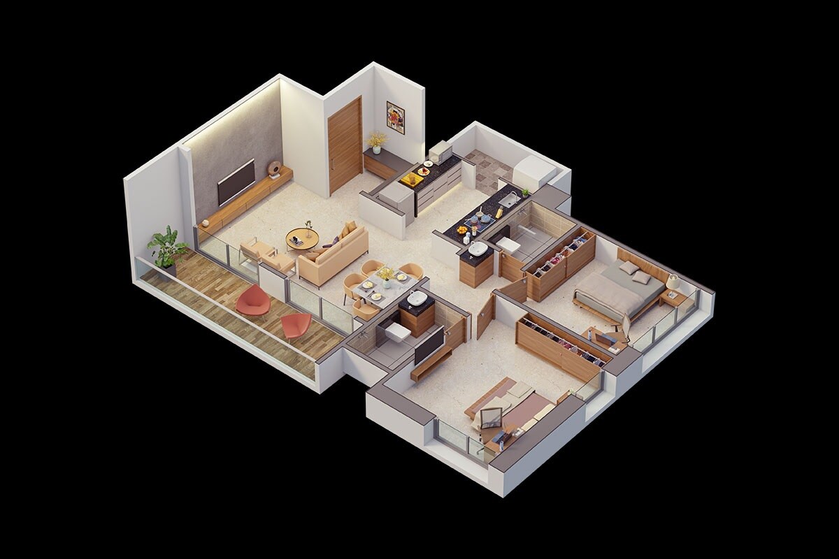 Floor plan of 2 BHK 821 Sq. Ft. Apartment in Majestique 27 Grand Residences, Pune