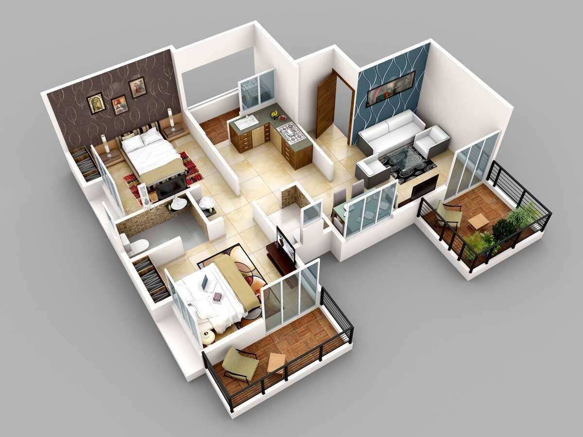 Floor plan of 2 BHK 536 Sq. Ft. Apartment in Majestique Aqua Phase 3, Pune