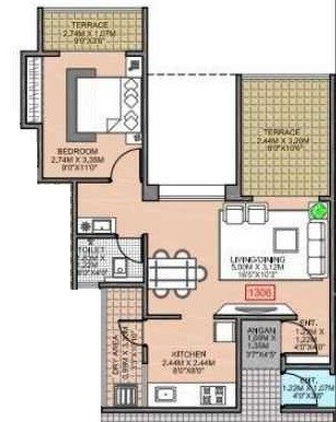 Floor plan of 1 BHK 427 Sq. Ft. Apartment in Majestique City, Pune