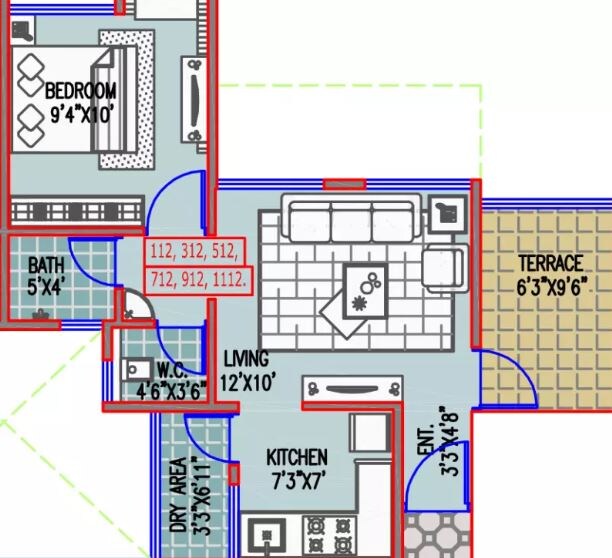 Floor plan of 1 BHK 506 Sq. Ft. Apartment in Majestique City, Pune