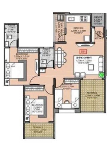 Floor plan of 2 BHK 582 Sq. Ft. Apartment in Majestique City, Pune