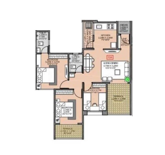 Floor plan of 2 BHK 418 Sq. Ft. Apartment in Majestique City D Building, Pune