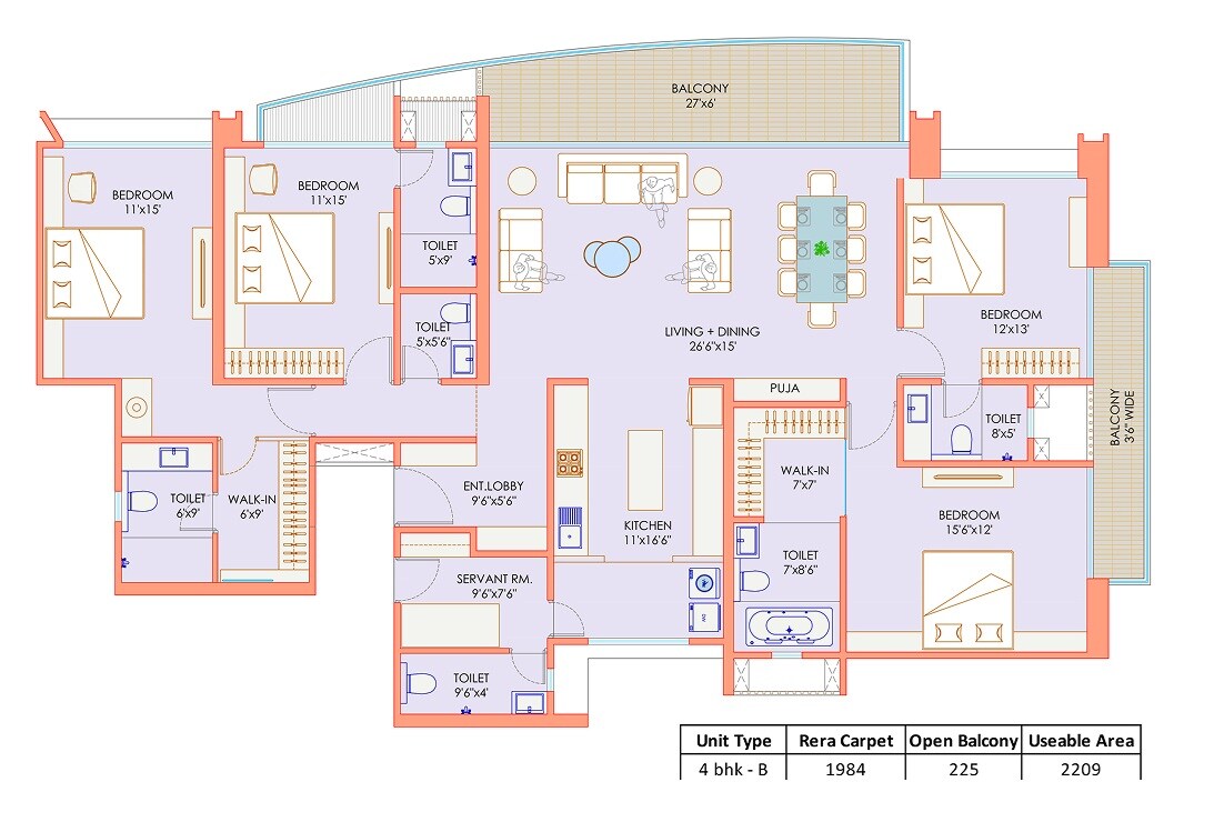 Floor plan of 2 BHK 2209 Sq. Ft. Apartment in Majestique Elements, Pune