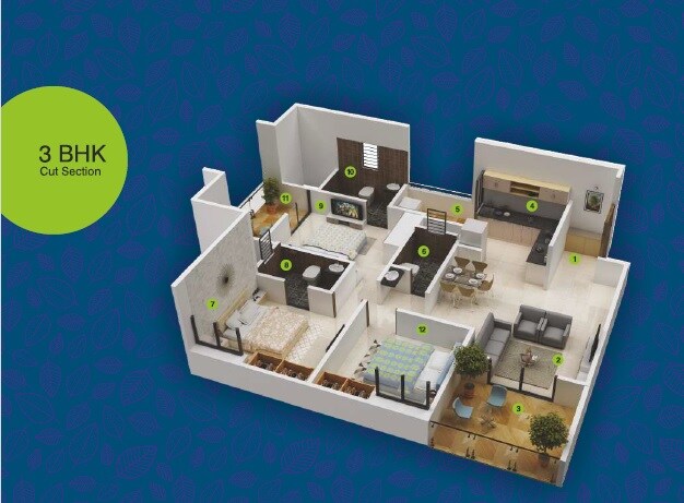 3 BHK 868 Sq. Ft. Apartment