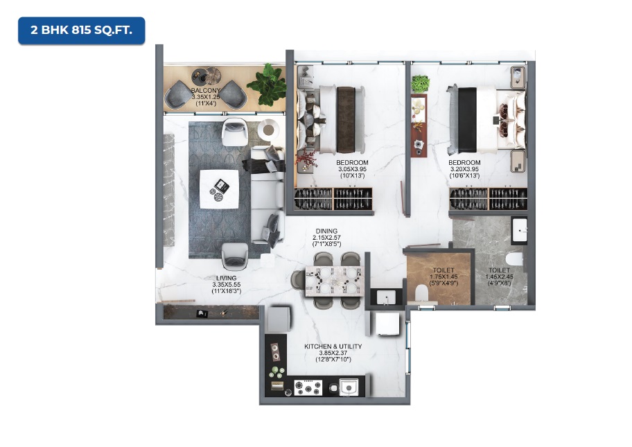 2 BHK 815 Sq. Ft. Apartment in Majestique Evolvus