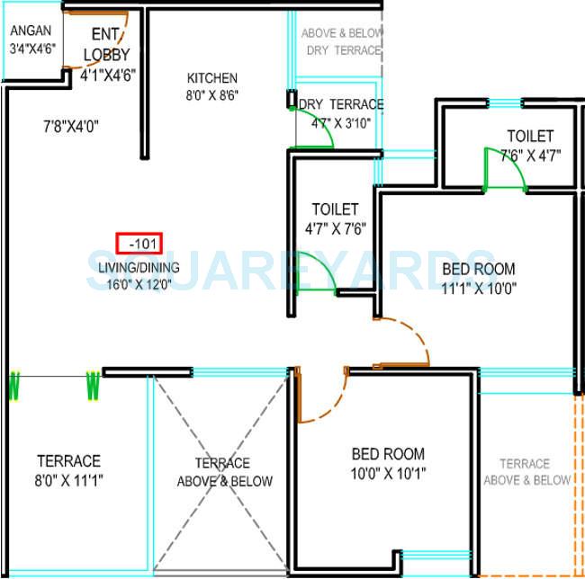 Floor plan of 2 BHK 544 Sq. Ft. Apartment in Majestique Landmark Euriska, Pune