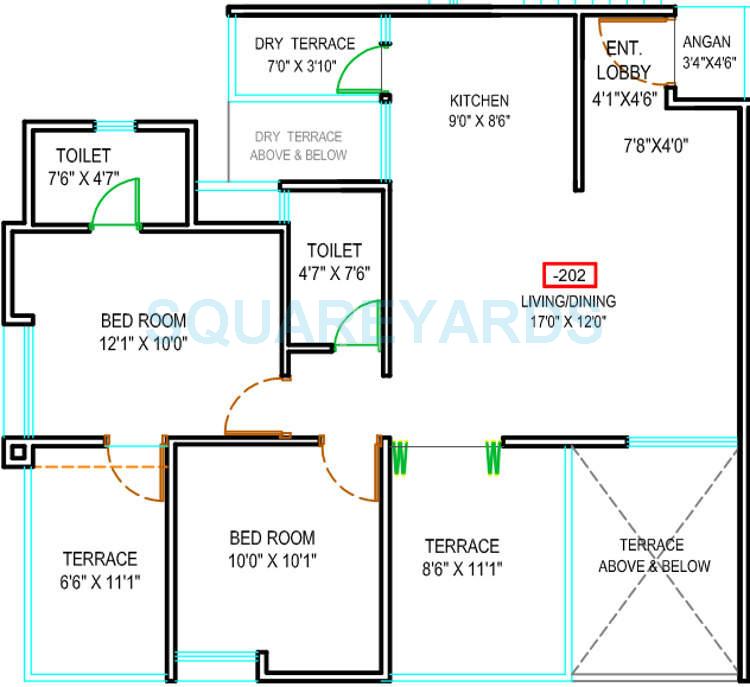 Floor plan of 2 BHK 617 Sq. Ft. Apartment in Majestique Landmark Euriska, Pune
