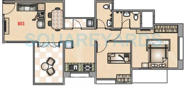 Floor plan of 2 BHK 1026 Sq. Ft. Apartment in Majestique Landmark Fifth Avenue, Pune