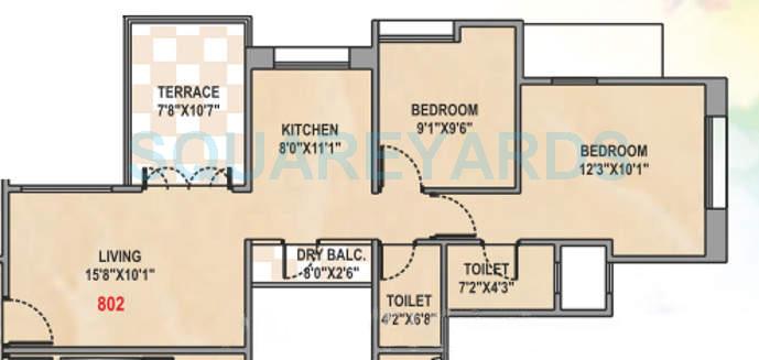 Floor plan of 2 BHK 931 Sq. Ft. Apartment in Majestique Landmark Fifth Avenue, Pune