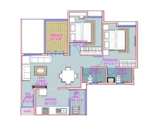 Floor plan of 2 BHK 853 Sq. Ft. Apartment in Majestique Landmark Imperia, Pune