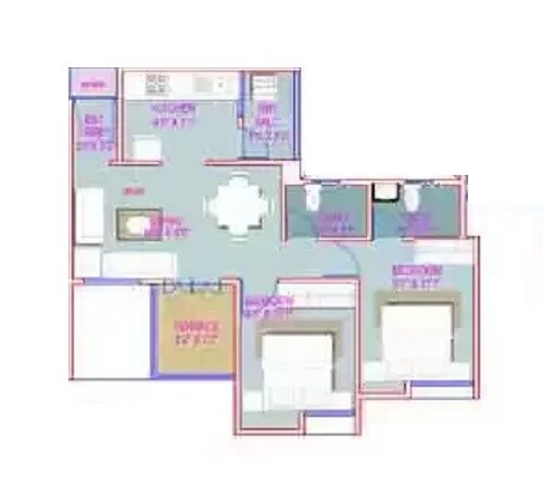 Floor plan of 2 BHK 873 Sq. Ft. Apartment in Majestique Landmark Imperia, Pune