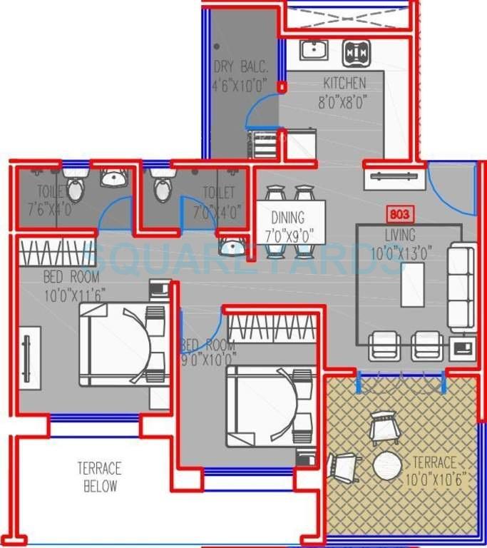 Floor plan of 2 BHK 914 Sq. Ft. Apartment in Majestique Landmark Ira, Pune