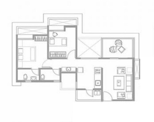 Floor plan of 2 BHK 982 Sq. Ft. Apartment in Majestique Landmark Miami, Pune