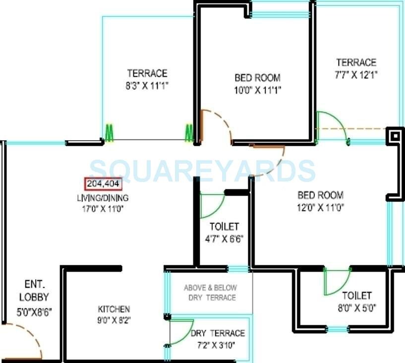 Floor plan of 2 BHK 1280 Sq. Ft. Apartment in Majestique Landmark Navkaar, Pune