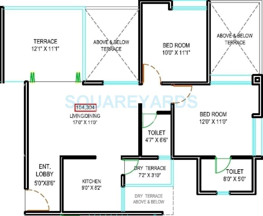 Floor plan of 2 BHK 1277 Sq. Ft. Apartment in Majestique Landmark Navkaar, Pune