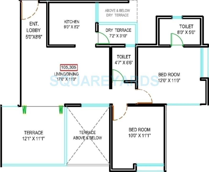 Floor plan of 2 BHK 1297 Sq. Ft. Apartment in Majestique Landmark Navkaar, Pune
