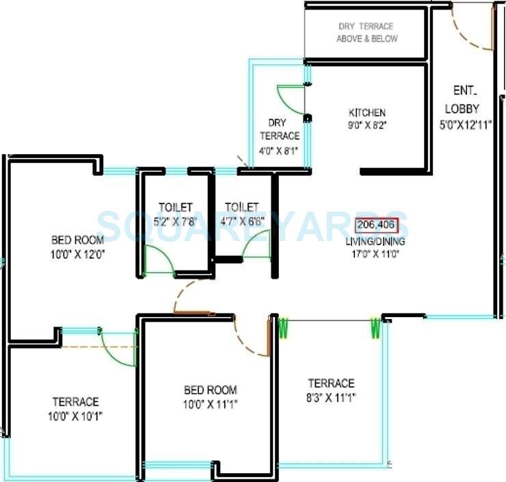 Floor plan of 2 BHK 1307 Sq. Ft. Apartment in Majestique Landmark Navkaar, Pune