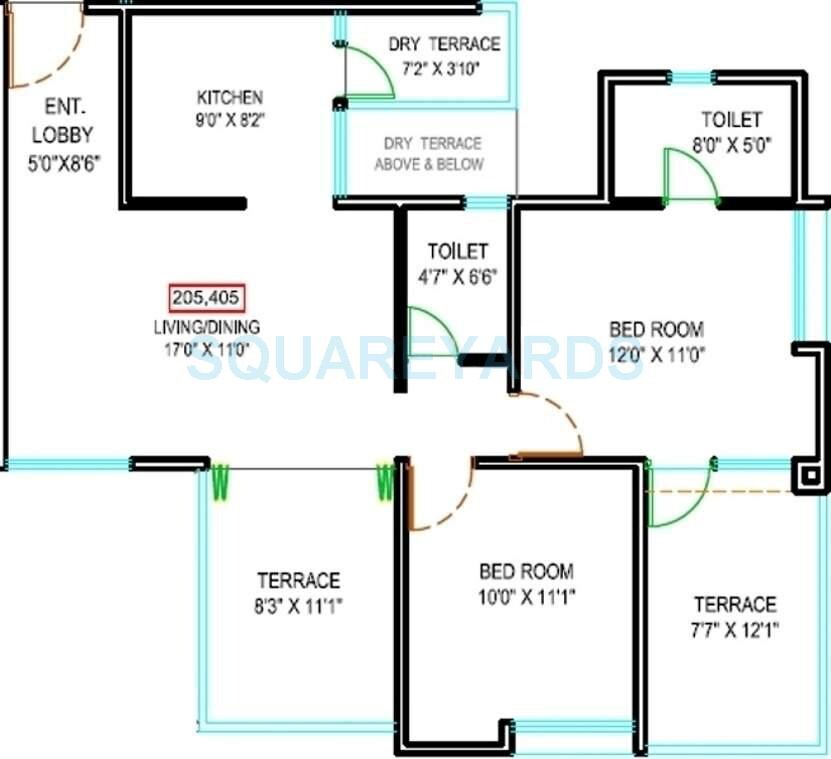 Floor plan of 2 BHK 1385 Sq. Ft. Apartment in Majestique Landmark Navkaar, Pune