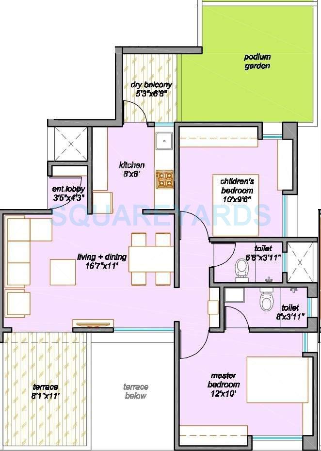 Floor plan of 2 BHK 1194 Sq. Ft. Apartment in Majestique Landmark Palm Atlantis, Pune