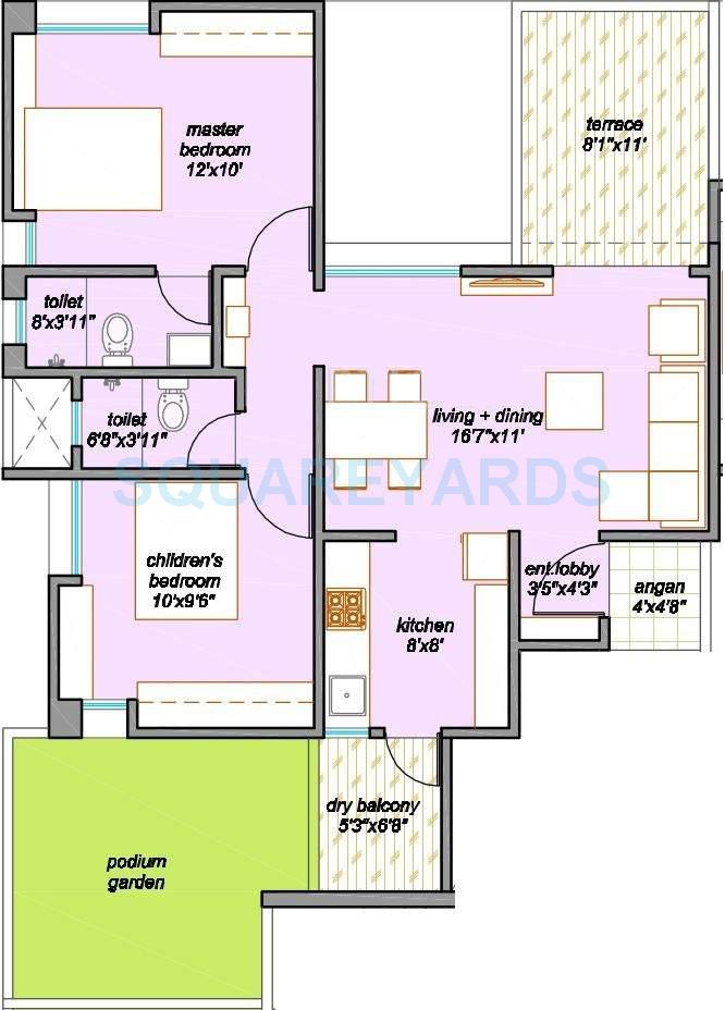 Floor plan of 2 BHK 1208 Sq. Ft. Apartment in Majestique Landmark Palm Atlantis, Pune