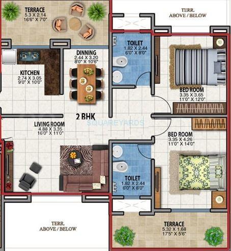 Floor plan of 2 BHK 1508 Sq. Ft. Apartment in Majestique Landmark Skypark, Pune