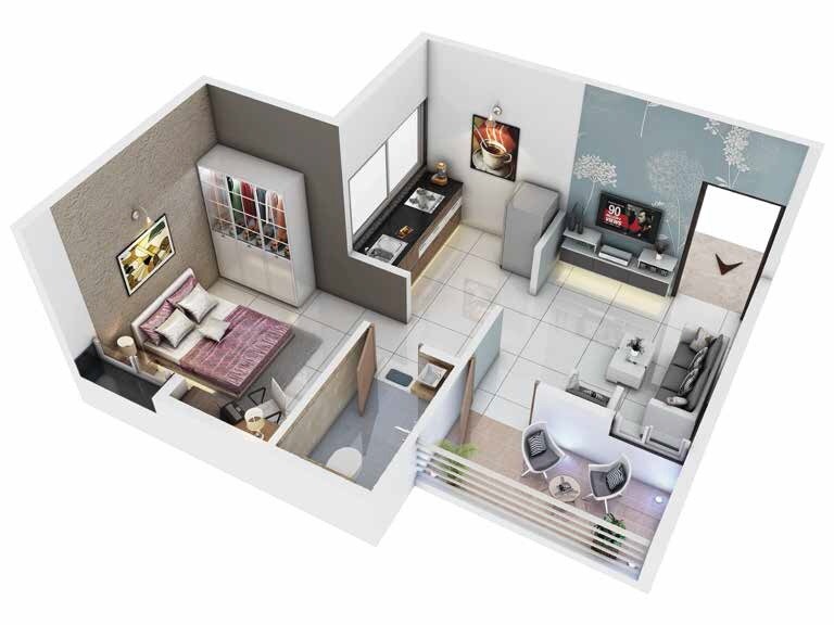 Floor plan of 1 BHK Apartment - 290 sq. ft. in Majestique Landmark Vanalika, Pune