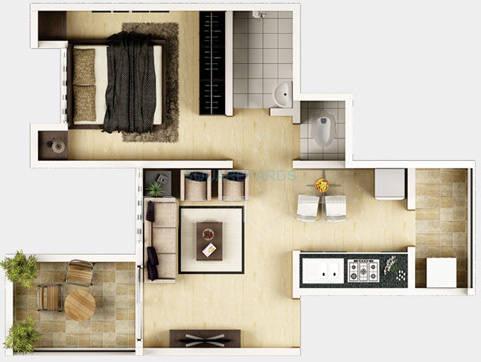 Floor plan of 1 BHK Apartment - 289 sq. ft. in Majestique Landmark Vanalika, Pune