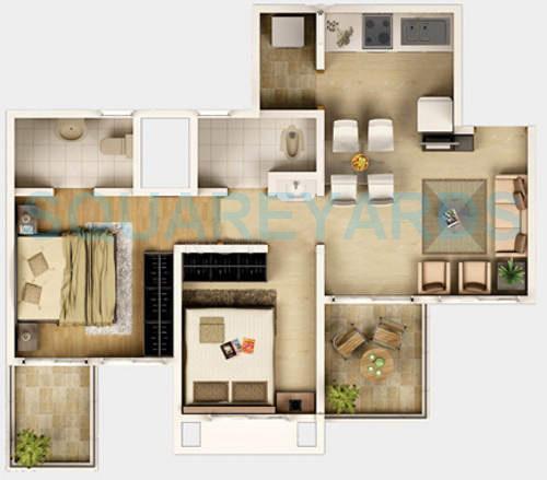 Floor plan of 2 BHK Apartment - 426 sq. ft. in Majestique Landmark Vanalika, Pune