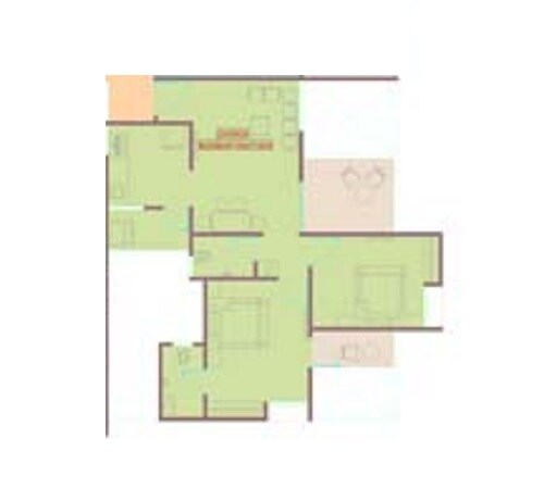 Floor plan of 2 BHK 606 Sq. Ft. Apartment in Majestique Manhattan H Building, Pune