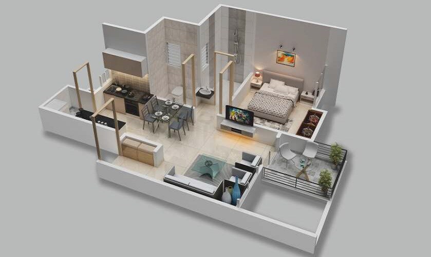 Floor plan of 1 BHK Apartment - 323 sq. ft. in Majestique Memories, Pune
